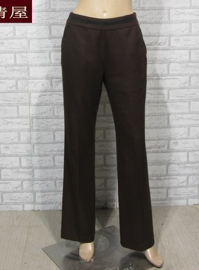 精品女装依兰ELANIE咖啡色羊毛长裤冬季厚款高腰直筒显瘦专柜正品