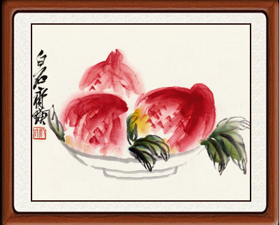 国画书画作品书法真迹花鸟挂画装饰画卧室客厅仿齐白石寿桃赠装裱