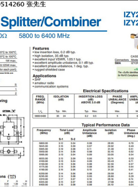 5800-6400MHz 一分二功分器 代替 IZY2PD-64+ Mini-Circuits