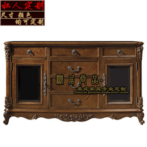 新款美式实木电视柜视听柜家用复古雕花卧室高端边柜地柜收纳柜储