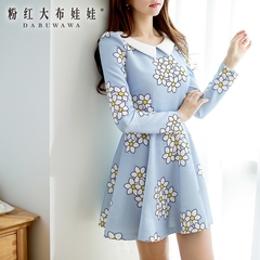 Long sleeve dress pink doll summer 2015 new tide OL temperament print slim dress