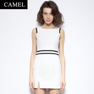 【非卖品】Camel/骆驼欧洲站夏新款方领无袖连衣裙女收腰中裙显