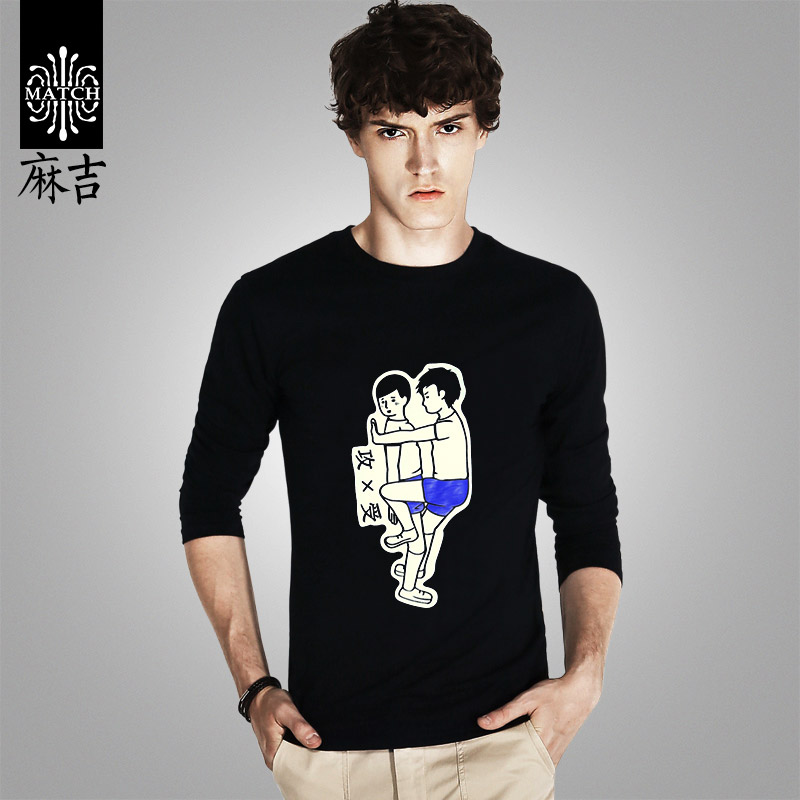 match麻吉男士t恤长袖圆领卡通动漫印花男上衣秋冬新款体恤男4085