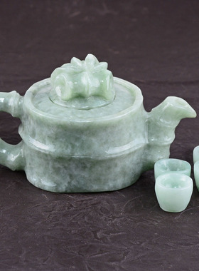 宏荔珠宝翡翠 天然A货翡翠竹节空心茶壶特色小摆件手玩件2066