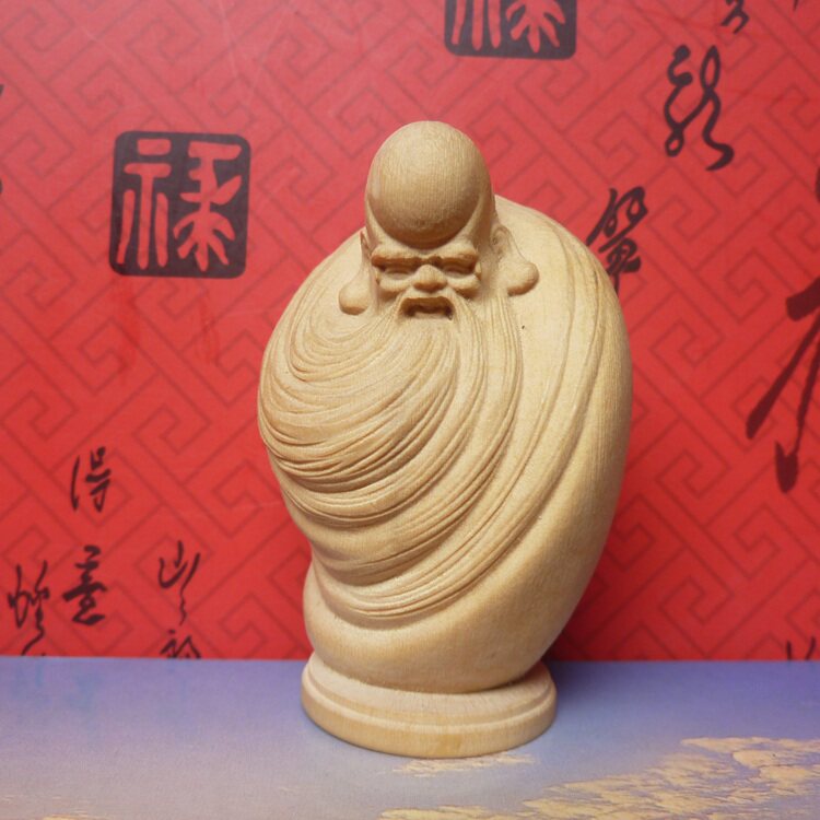 微雕木雕2寸原色黄杨小木雕工艺品摆件手把件 老寿星