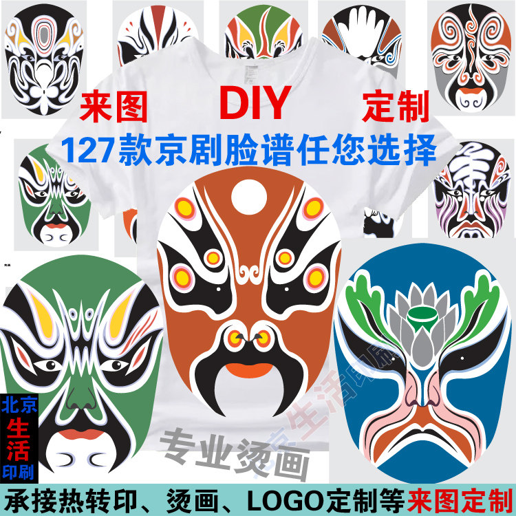 京剧脸谱 烫画布贴 热转印 热转移 logo定制 印制 印字 diy 国粹