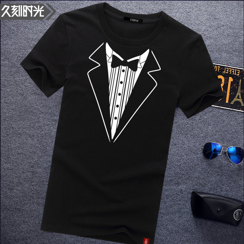 打团西装领子印花T恤短袖直播打团半截袖衣服游戏主播学生装定制