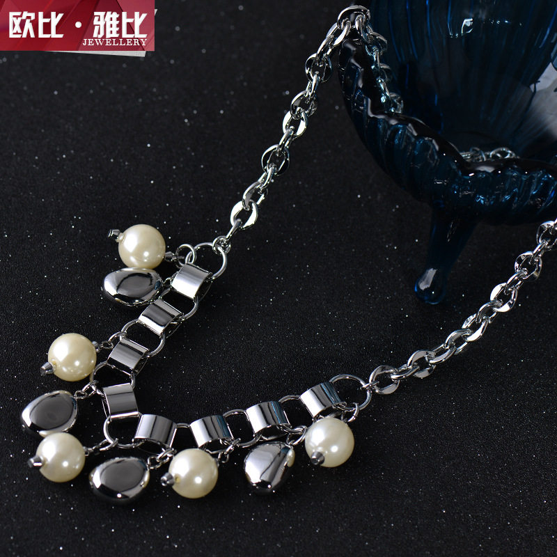 欧比雅比 韩国版锁骨毛衣链时尚百搭多层珍珠项链女款项饰