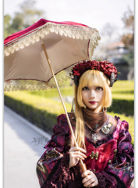 冬日丝绒【Le Velours Dore】手工原创 欧式古董金蕾丝长柄小阳伞