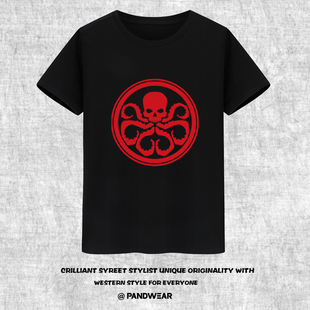 夏装 圆领男女潮 hydra九头蛇T恤全棉短袖 攀威神盾局美国队长hail