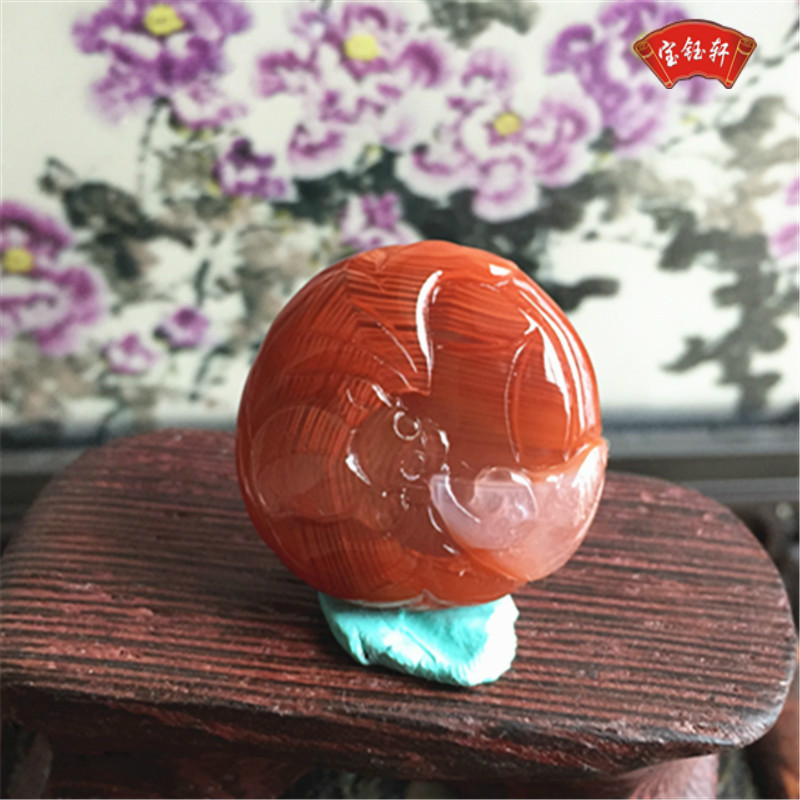天然川料南红玛瑙福在眼前吊坠雕件 玫瑰红蝙蝠雕刻挂饰项坠