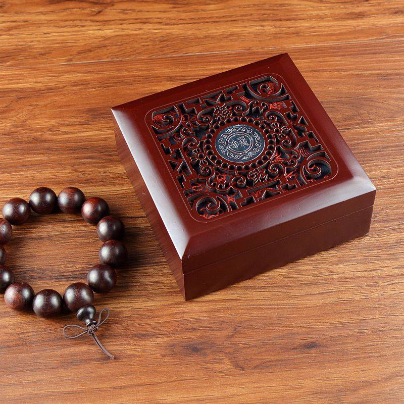 高档小叶紫檀手串包装盒菩提黄花梨崖柏佛珠盒念珠手链礼品盒批发