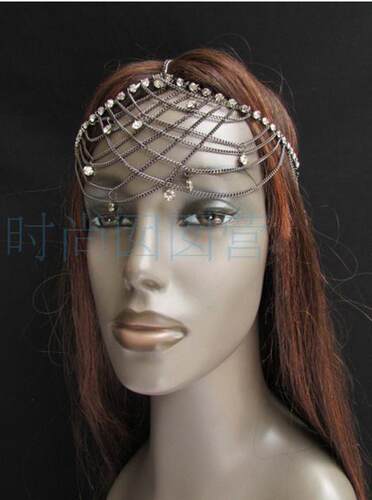 欧美流行头链head chain 多层带钻头链HE54 ebay速卖通Amazon热销 合金饰品 金色银色枪灰色