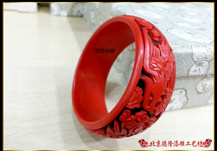 收藏升值质量保障结婚贺礼新娘配饰雕漆手工雕刻龙凤呈祥宽面手镯