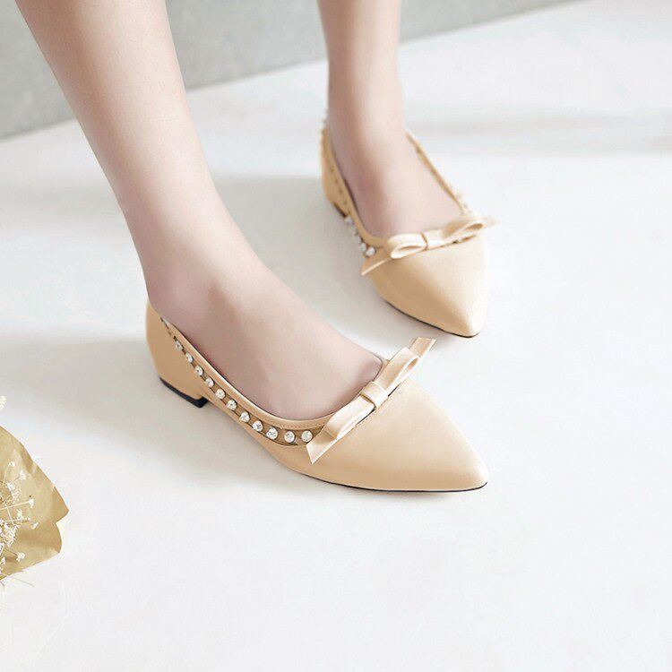 2017水钻水钻全蝴蝶结尖头浅口平底平跟休闲女士单鞋皮鞋d-18