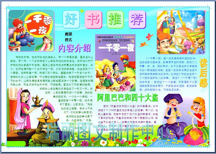 一千零一夜好书推荐小报天方夜谭读书卡手抄报阅读板报模板439