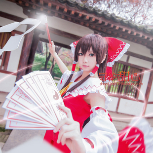 {甜心家}楯山文乃东方Project 博丽灵梦 铁绣红长直发cosplay假发