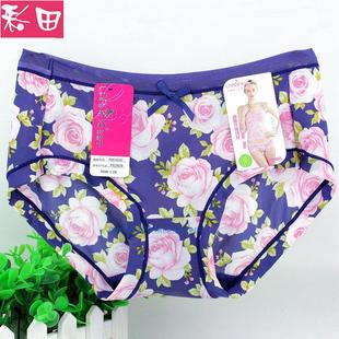 2628 大码 纯棉内裆彩田花仙子女内裤 冰丝纤维印花中腰平角女内裤