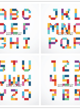 A3065矢量乐高色块风格英文字母数字图案 不是实物！ AI设计素材
