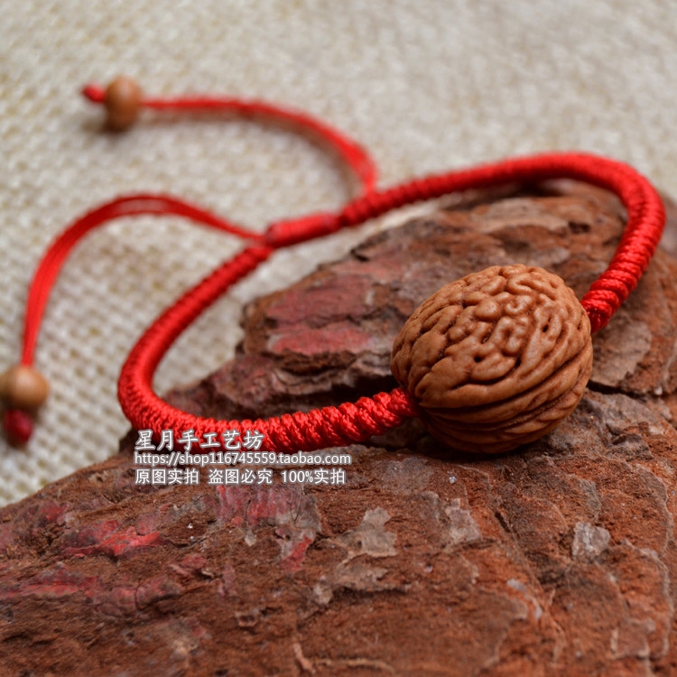 手工编织野生桃核桃子核本命年红绳脚链男女宝宝婴儿压惊红绳手链