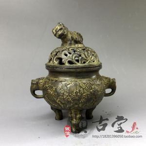 仿古铜器纯铜麒麟香熏炉摆件熏香炉工艺礼品家居装饰古玩铜器收藏