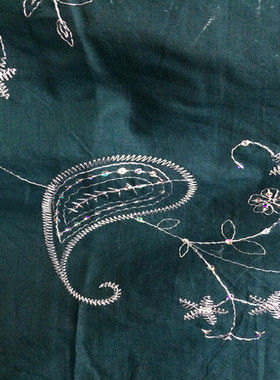 欧美墨绿色立体钉珠加刺绣花 纯棉布料手工diy 衬衣裙装布料面料