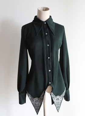 MMM 阿斯加德之梦 原创设计墨绿色等 北欧风刺绣尖领衬衫 lolita