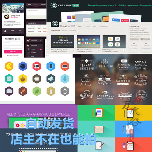 CreativeMarket 高级VIP矢量设计素材打包 扁平PSD分层web标志AI