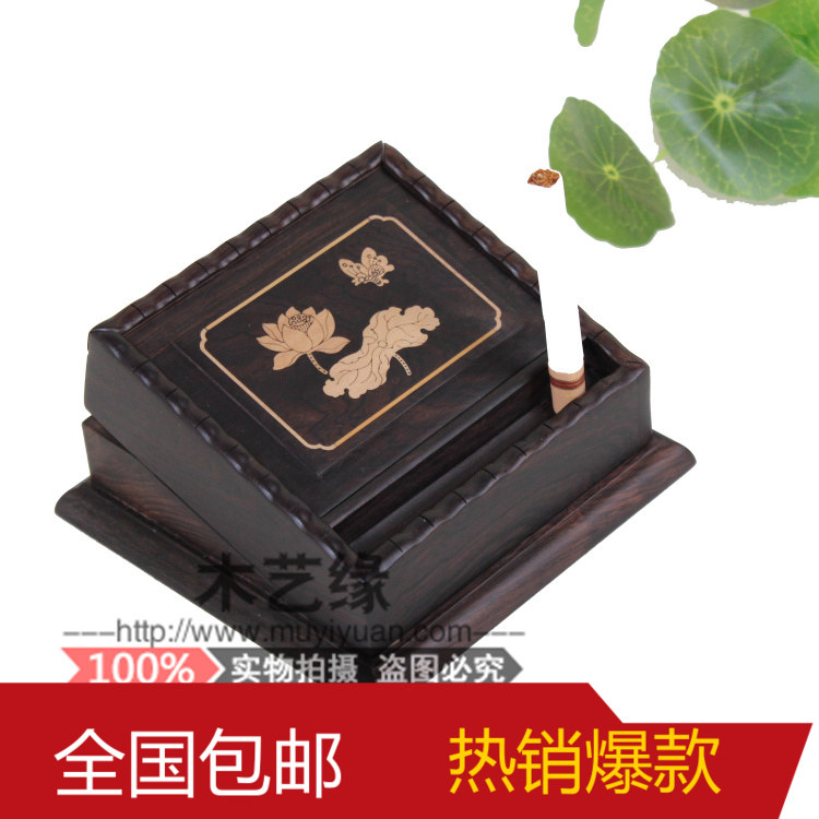 红木烟盒 黑檀木雕工艺品摆件 实木半制动弹烟器烟跳 高档礼品