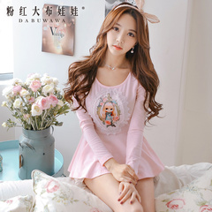 Bottoming shirt women pink dolls 2015 summer dress new fashion long sleeve t-shirt printing before short after the eldest daughter