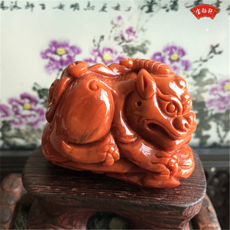 天然川料南红玛瑙貔貅吊坠雕件 柿子红瑞兽挂件雕刻项坠摆件