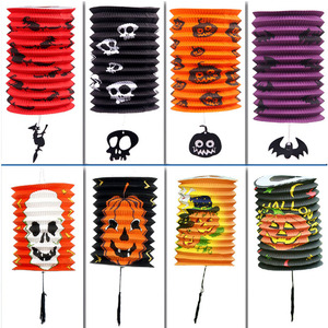 万圣节南瓜纸灯笼吊灯道具装饰用品手提南瓜灯笼伸缩圆柱型布置