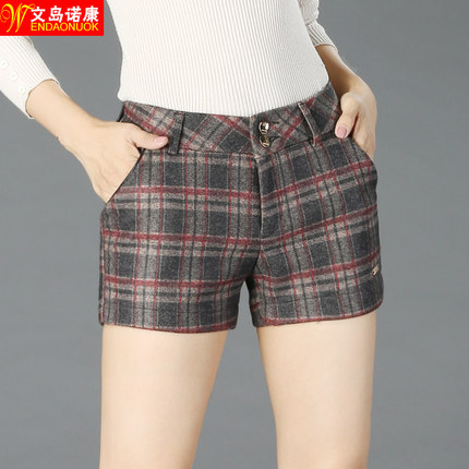 <em>短裤女秋冬</em>款<em>2015</em>毛呢<em>格子</em>短裤女显瘦<em>新款</em>靴
