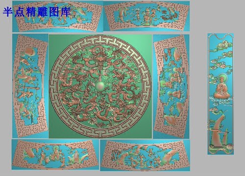 精雕图灰度图浮雕图西游记圆台人物圆桌九龙圆盘精品大型圆台一套