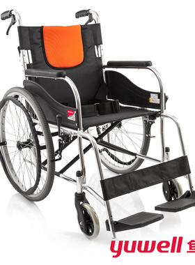鱼跃轮椅H062C折叠轻便铝合金老人残疾人大轮手动免充气胎手推车