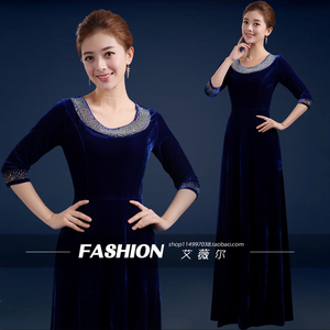 新款丝绒指挥服合唱演出服长裙女中老年大合唱服装现代指挥合唱服