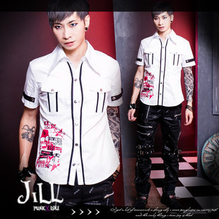 O吉儿O朋克摇滚乐团ROCK 欧风相反色线中性衬衫PUNK 666号 GA319