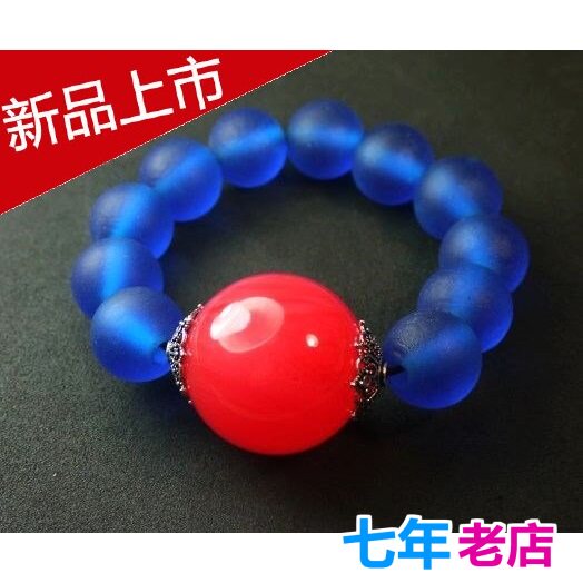 佳品蓝老琉璃天然超大古董蜜蜡手链手串男女特价饰品