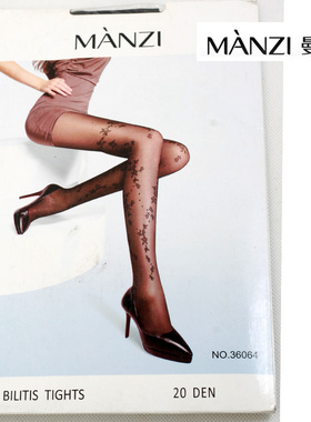 Manzi曼姿连裤袜丝袜20D提花超薄性感满腿小花T裆无痕包芯丝36064