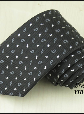 男士时尚黑色正装领带金银丝银色和灰色小腰果花图案新款配饰领带