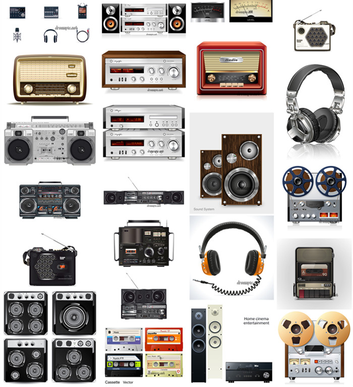 [513]25张老式收音机耳机录音机家庭音响磁带图 AI矢量设计素材