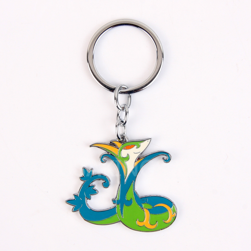 pokemon宠物小精灵君主蛇金属钥匙扣精美造型蓝绿色钥匙链小挂件