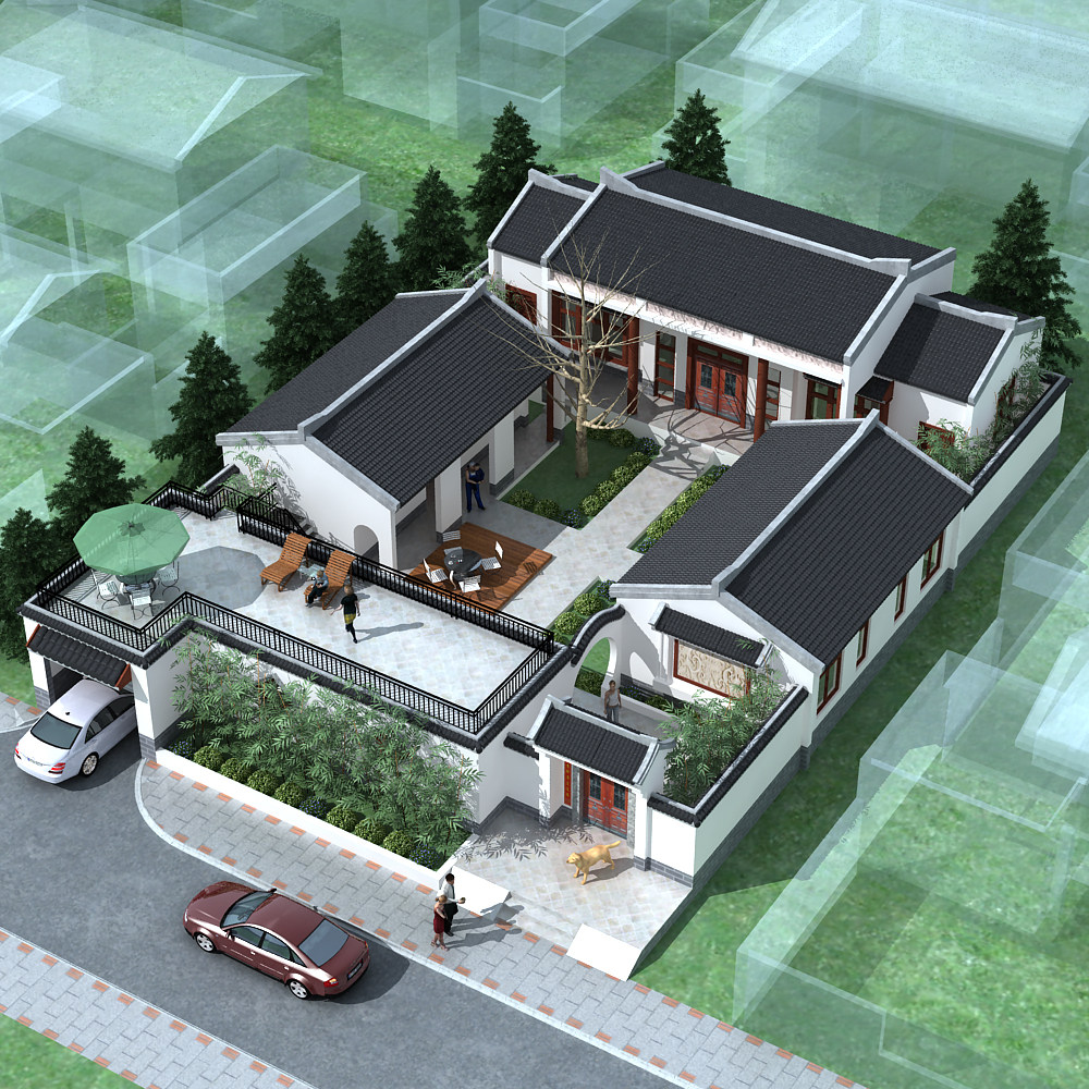 合心 北京四合院设计图纸中式一层别墅四合院图纸效果图原创设计