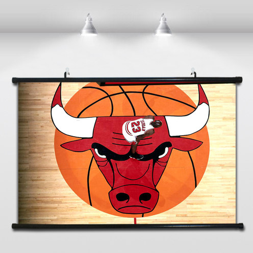 nba乔丹公牛队logo标志时期复古无框装饰画布料画墙篮球海报挂画
