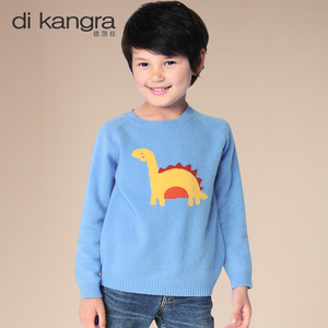 德凯佳童装羊绒衫男童100%纯羊绒毛衣长袖动物图案套头打底针织衫