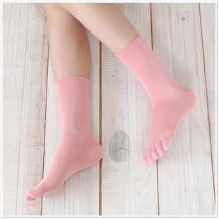 外贸日本秋冬加厚五指袜女纯棉黑色中筒全棉堆堆袜松口分脚趾袜子