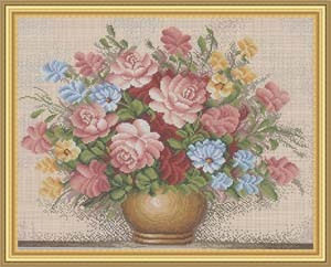 十字绣高清彩色印刷图纸花卉HH008粉色玫瑰cross stitch