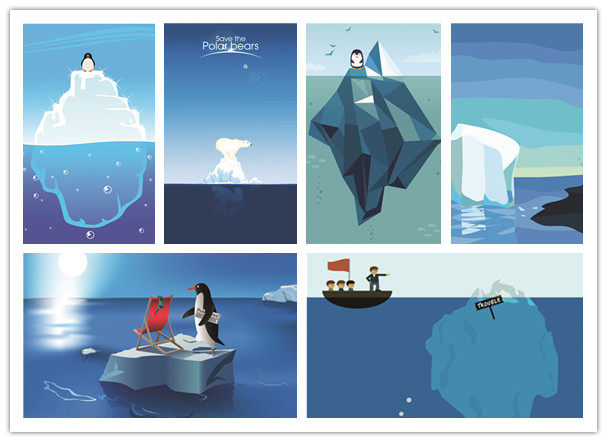 a0703矢量卡通冰川冰山融化北极熊企鹅扁平化 ai设计素材