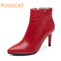 Kiss cat 2015 winter new kisscat genuine leather pointy stiletto high heel women boots casual boots