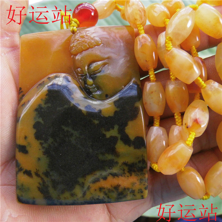 促销新款黄龙玉团坡料如来吊坠玉石挂件黄蜡石男士项链手工颈饰品